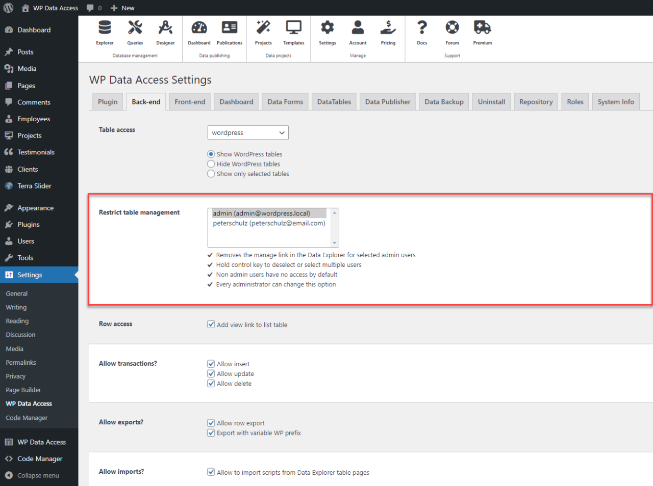 Hide Data Explorer Manage link | WP Data Access | Legacy Documentation